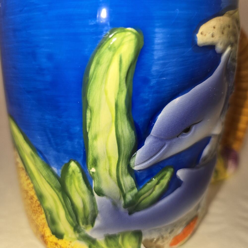 3D Dolphin Ocean Beach Ceramic & Porcelain Mug w/ Handle, Blue/Beige - Picture 6 of 8